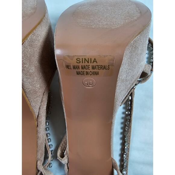 LULU'S Sinia Light Nude Rhineston Platform High Heel Wrap Sandal Women's 10 - Picture 9 of 11